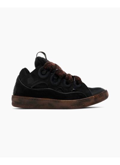 Lanvin Leather Curb Sneaker Dark Brown