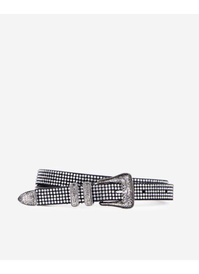 Ceinture Fine En Cuir Avec Strass Et Boucle Western