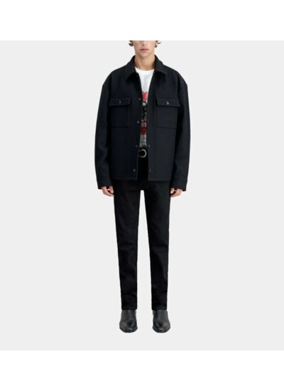 Blouson Type Surchemise Noir En Laine Mélangée Homme