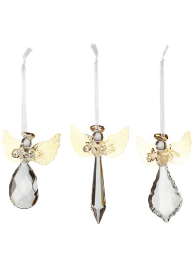 Winter Collage Accessoires Suspension en verre ange dorée set\nde 3 21x11,5x3cm