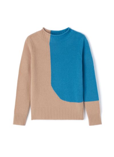 Col à même roulotté intarsia color block - Femme - PAMPAS/BLEU CALDERO