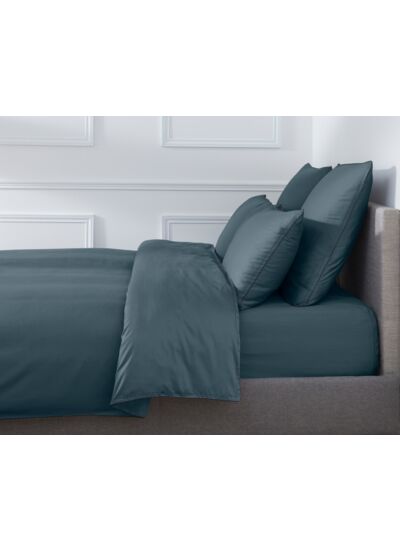 HOUSSE DE COUETTE | Pure White Satin Lavé - Midnight blue - Finition Black