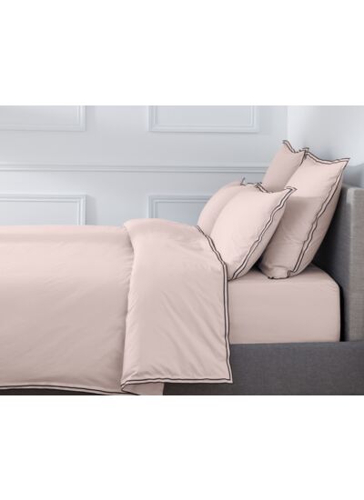 HOUSSE DE COUETTE | Pure White Percale Lavée - Pink- Finition Black