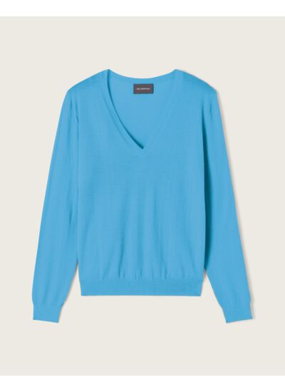 Pull col V ultrafin - Femme - BLEU CALDERO