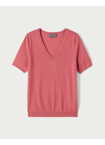 Pull V manches courtes ultrafin contemporain - Femme - BOIS DE ROSE