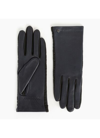 Gants femme bi-matières en cuir d'agneau