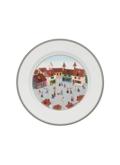 Design Naif assiette plate motif village