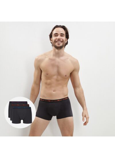 Lot De 3 Boxers Noirs Ceintures Colorées Coton Stretch Boxer