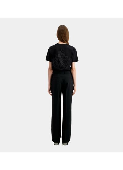 Pantalon Tailleur Noir À Rayures En Laine Mélangée Femme