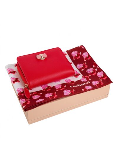 Parure Hortense Bright Red (portefeuille porte-monnaie & foulard)