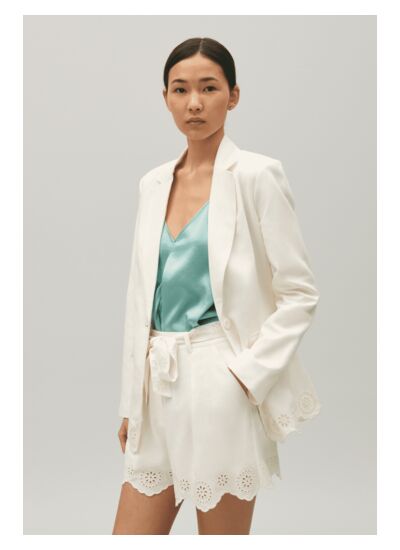 Veste tailleur lin mélangé écrue