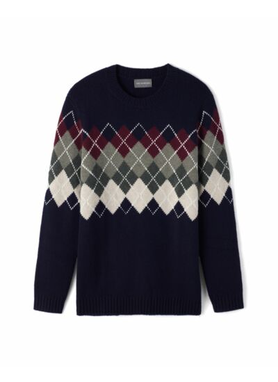 Ras de cou intarsia argyle placé - Homme - MARINE