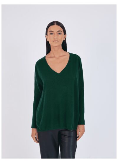 Pull poncho cachemire col V Faustine VERT_EMPIRE