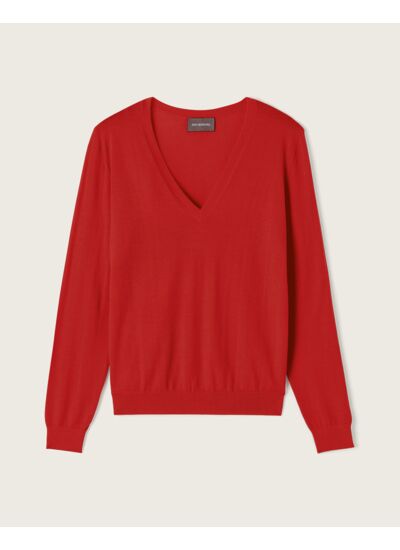 Pull col V ultrafin - Femme - ROUGE GUARANA