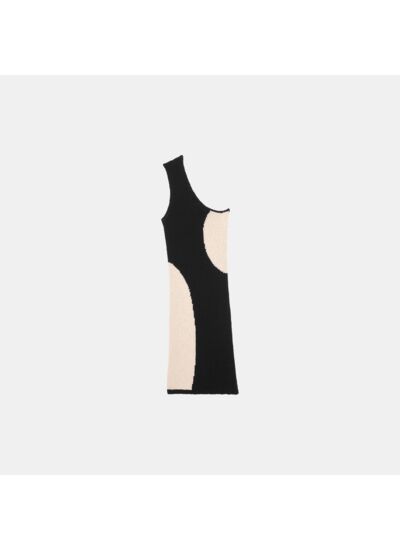 Robe Romana-Robe one-shoulder bicolore noir