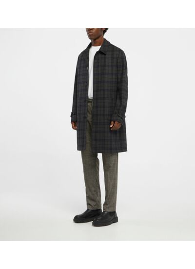 Manteau mi-long Larcheck tartan laine recyclée