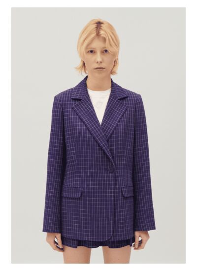 Veste tailleur carreaux indigo