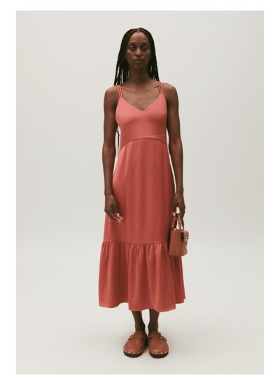 Robe midi satinée terracotta