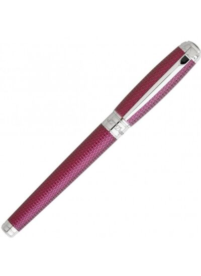 Gamme orfèvre - Stylo Roller large line D laque naturelle fuchsia et palladium