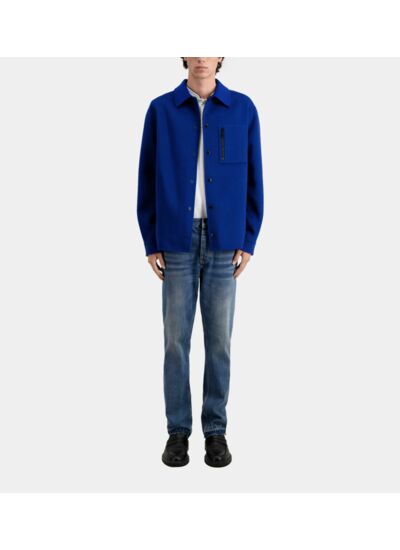 Blouson Type Surchemise Bleu En Laine Mélangée Homme