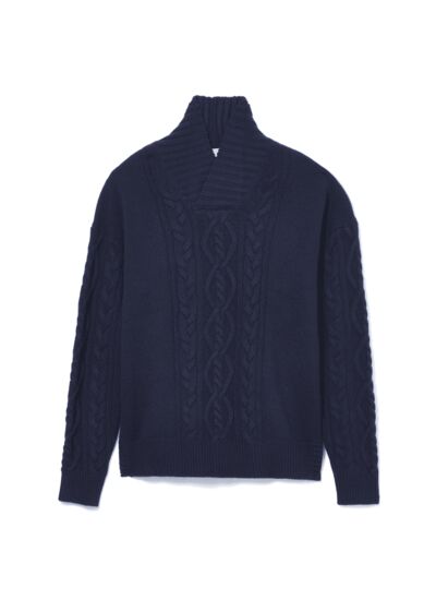 Col croisé tricot aran 8 fils - Homme - MARINE