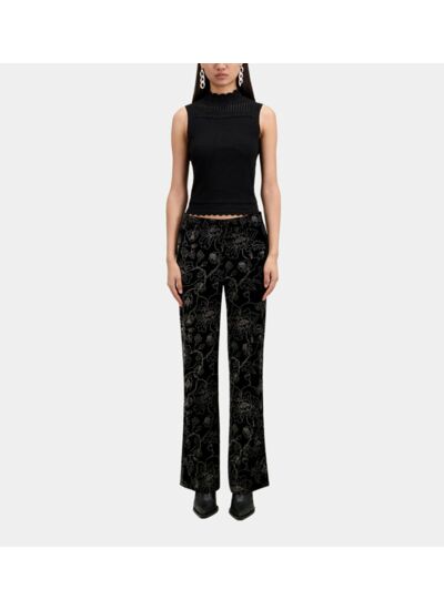 Pantalon Tailleur Noir En Velours Avec Glitters Femme