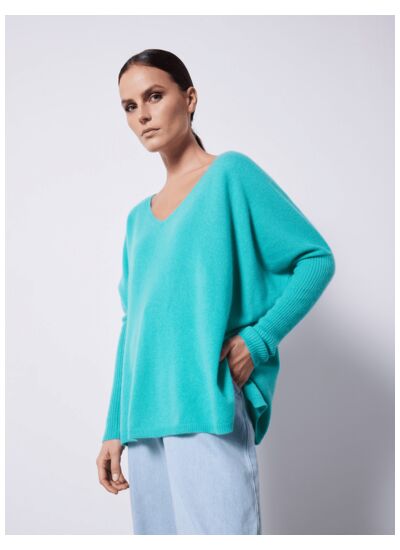 Pull poncho cachemire col V Faustine FRESH MINT