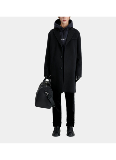 Manteau Long Noir En Laine Mélangée