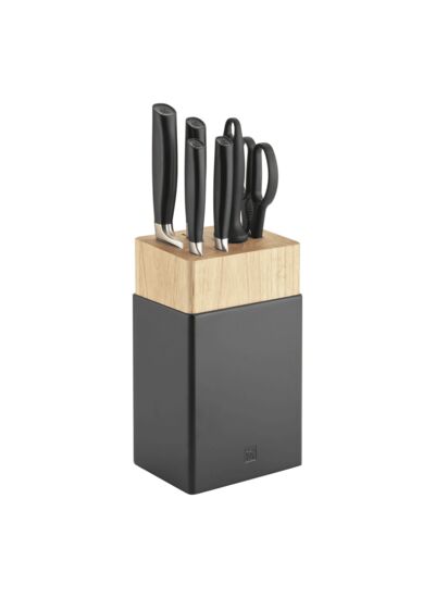 7-pcs, Bloc de couteaux, Noir, Noir