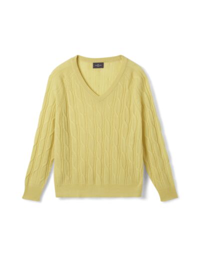 Pull V torsades légères - Femme - JAUNE BUVARD