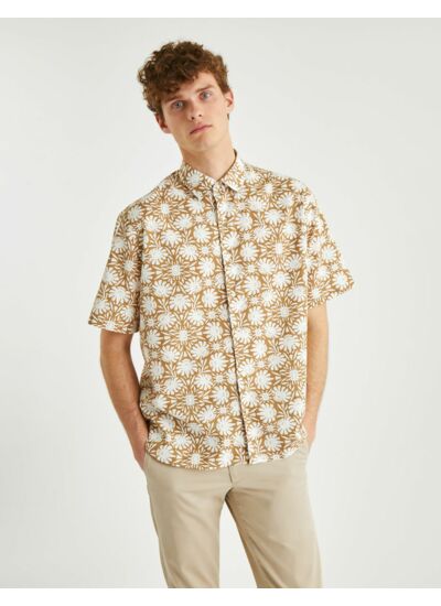 Chemise Dante imprimé en coton et lin beige