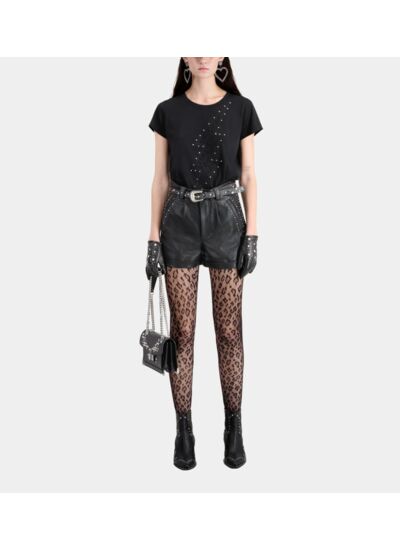 Short En Cuir Avec Details Studs Femme