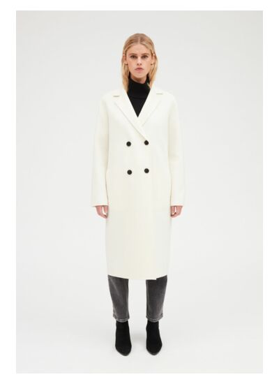 Manteau écru droit mi-long