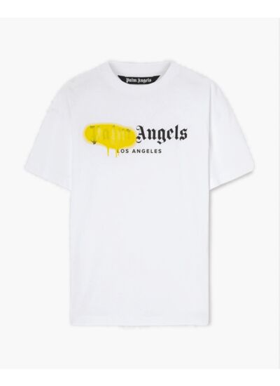 Palm Angels LA sprayed logo tee white yellow