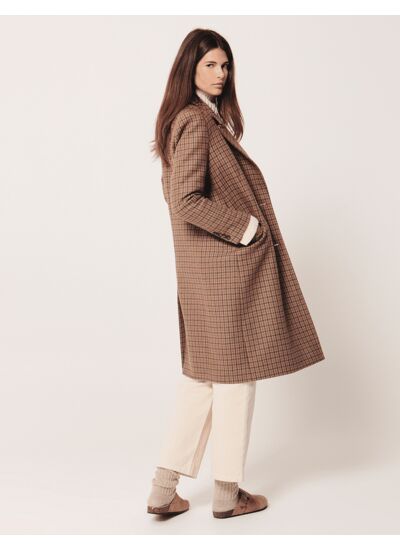 Manteau Marc-Manteau long à carreaux camel