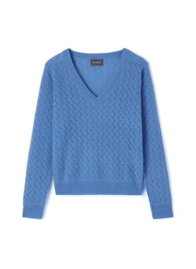 Pull V pointelle tressage - Femme - BLEU KINETIC