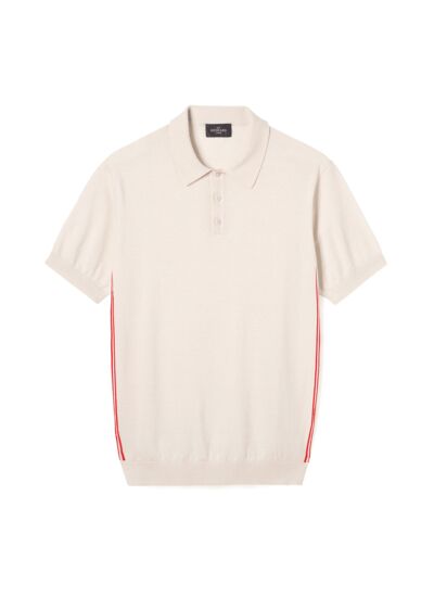 Polo ultrafin finitions rayées - Homme - NATUREL/ROUGE GORGE/NATUREL