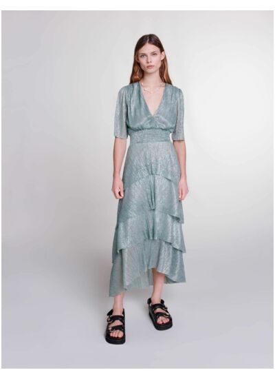 Robe à volants en lurex stretch