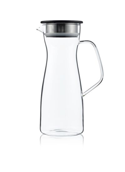 Carafe à thé glacé 1,1L en verre avec filtre et couvercle noir