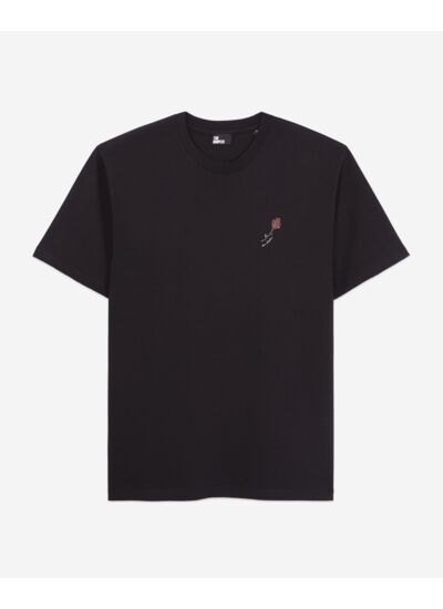 T-Shirt Noir Avec Broderie Fleur Homme