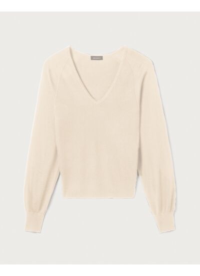 Pull V ultrafin manches victoriennes - Femme - CREAM