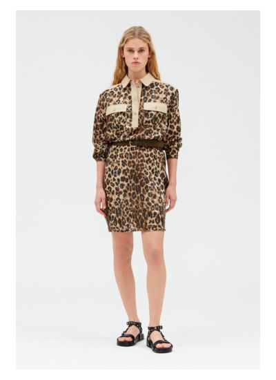 Robe chemise midi léopard