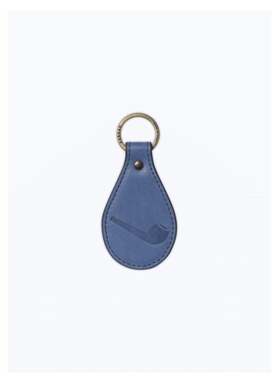 Porte-clés en cuir bleu avec motif pipe