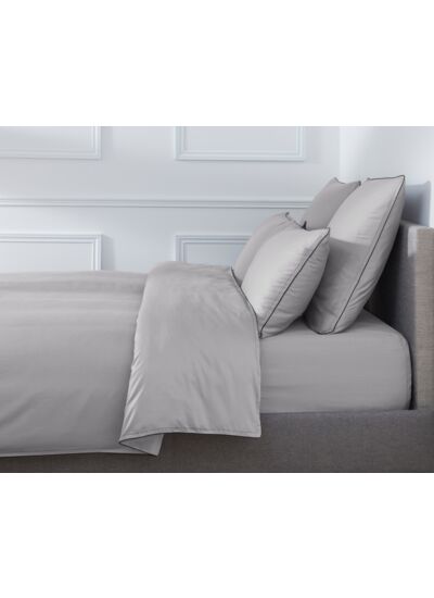 HOUSSE DE COUETTE | Pure White Satin Lavé - Stone - Finition Black