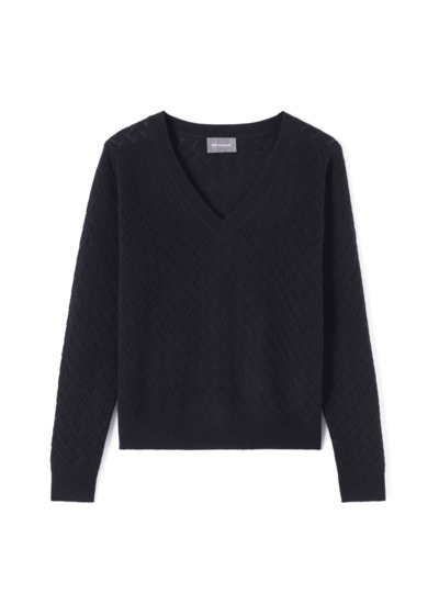 Pull V pointelle tressage - Femme - NOIR