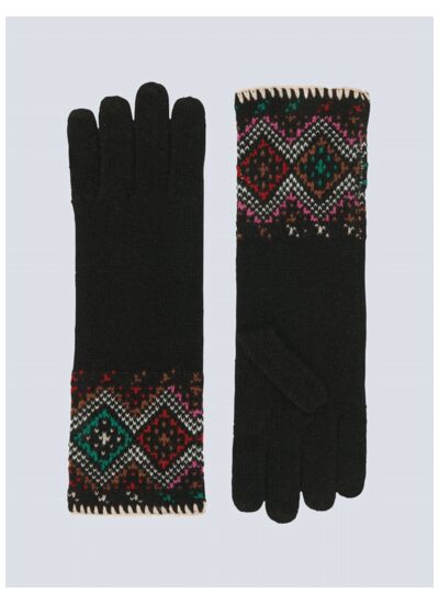 Gants laine et cachemire jacquard slave Daruda NOIR