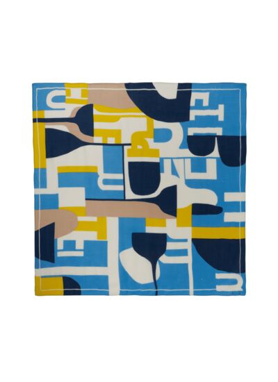 Carré imprimé patchwork graphique 120 x 120 cm - Accessoire - BLEU CALDERO