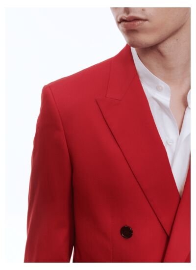 Veste croisée en gabardine de coton rouge