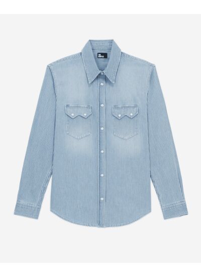 Chemise Ml En Denim Rayé Bleu Et Blanche, Détail De Poche Western Femme