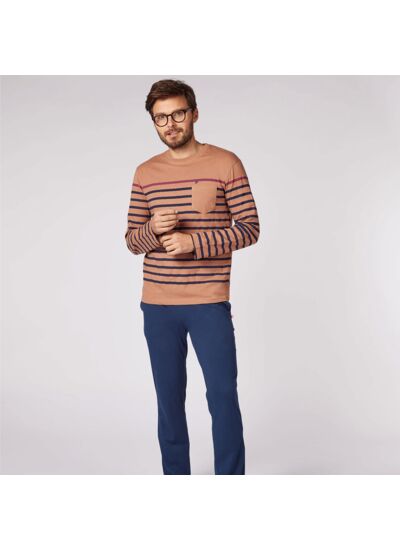 Pyjama homme FORÊT marron rayé/marine